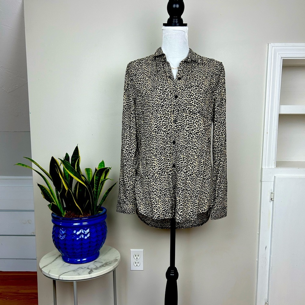 Long Sleeve Animal Print Button Front Shirt Cheetah Leopard Blouse Top